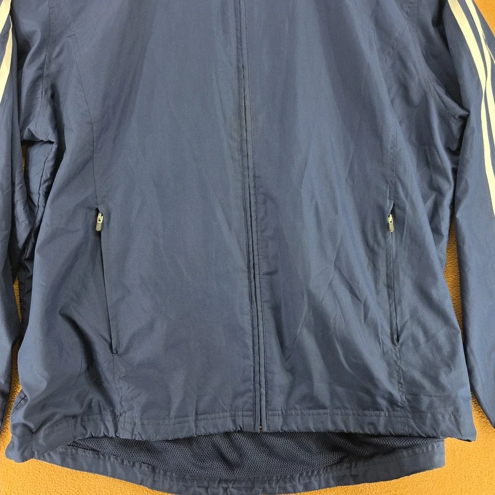 Adidas Mens Navy Blue 3-Stripe Hooded Mesh Lined Windbreaker Jacket Large 544144